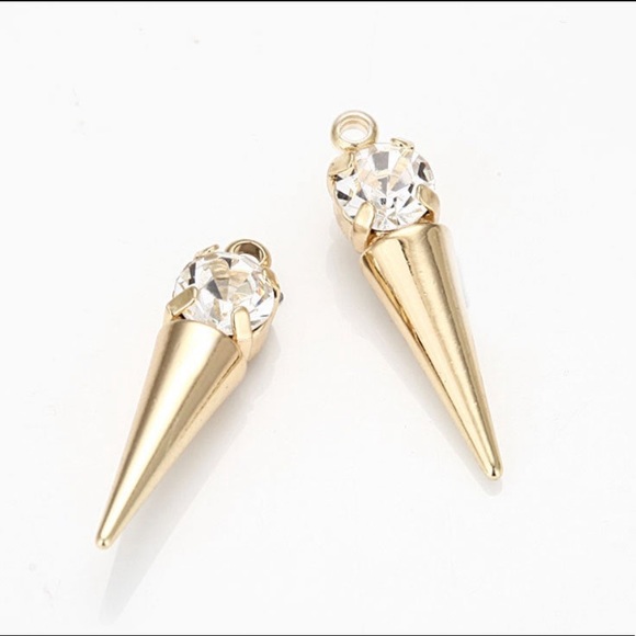 Gold Point Crystal Pendant Earrings - Picture 2 of 2